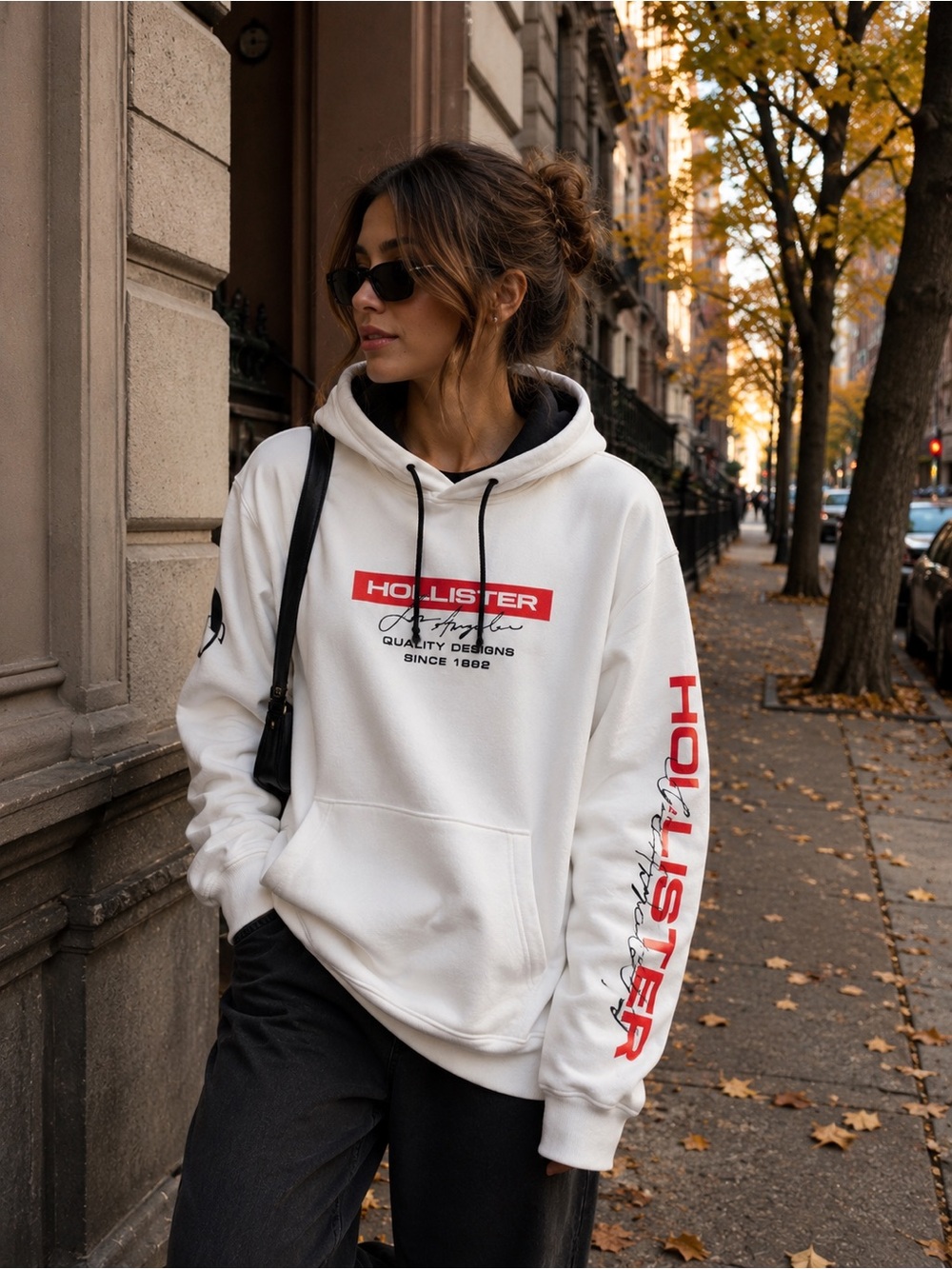 Hollister White Hoodie with Red Logo